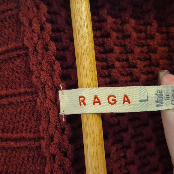 NWT Raga Open Cardigan Fringe Cherry Red Knit Drop Shoulder Boxy Size Large - Picture 8 of 10